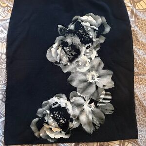 Calvin Klein Black Pencil Skirt with White Floral Graphic
